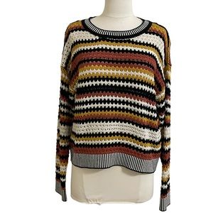 SKIES ARE BLUE Black Rust Gold Striped Orchard Fall Woven Sweater Size Small